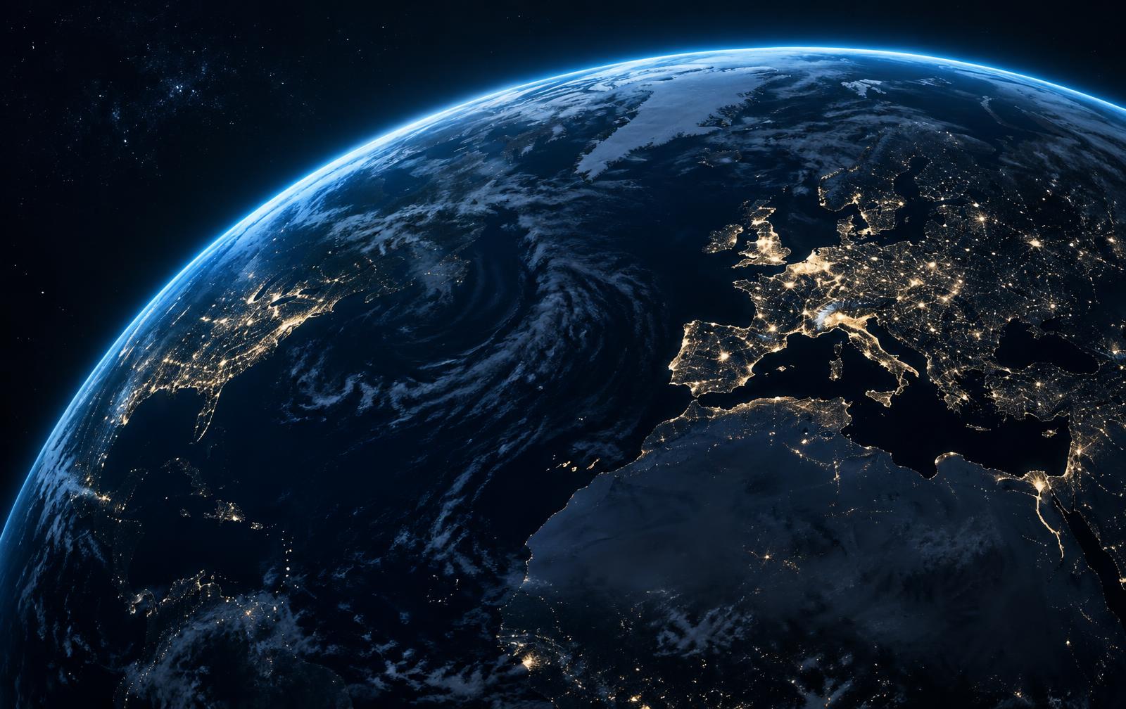 Earth viewed from orbit at night